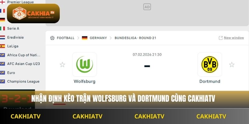 Nhận định kèo trận Wolfsburg và Dortmund cùng Cakhiatv